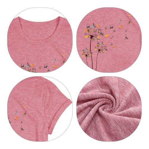 Pqz Cat Shirts For Women Flower Tee Shirts Dandelion T-Shirt Vintage Floral Tee Tops Women Graphic Tees thumb #4