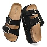 Zenithra Women's Platform Slides Sandals with Arch Support, Platform Clogs Sandal with Comfort Cork Footbed Casual Summer Double Buckles Beach Platform Slide Mules for Outdoor