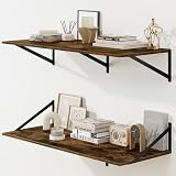 Fun Memories Floating Shelves for Wall, 12 Inch Deep Floating Shelves Set of 2, 36W x 12D Large Wall Shelf with Sturdy Metal Brackets for Living Room, Bathroom, Bedroom and Kitchen, Rustic Brown