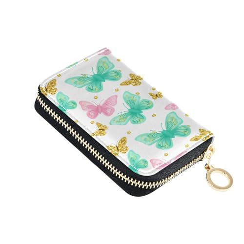 Small RFID Credit Card Holder Wallet with Zipper, Leather Wallet Case for Women Colorful Butterflies