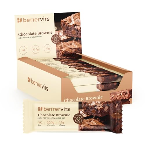 Bettervits Protein Bars 12 Pack - Low Calorie and Gluten Free | High Protein 20.9g Energy Bars | Low Sugar Protein Snacks for Gym & Fitness | Just 195 Calories - UK Made | Chocolate