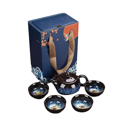 Set da tè in porcellana, 5 pezzi, elegante set di tazze da tè in ceramica, perfetto per gli amanti del sake giapponese, per godersi bevande calde e fredde a casa o in ufficio