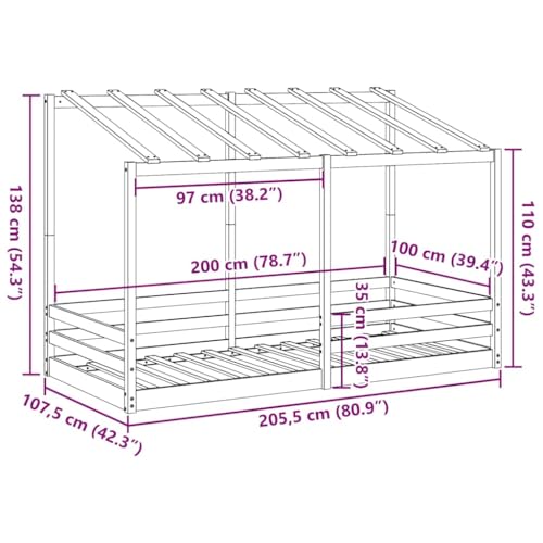 Vidaxl Letto Per Bambini Con Tetto 100X200 Cm Legno Massello Di Pino, Letto Per Bambini In Legno, Arredo Per Bambini, Giroletto Per Bambini - 3
