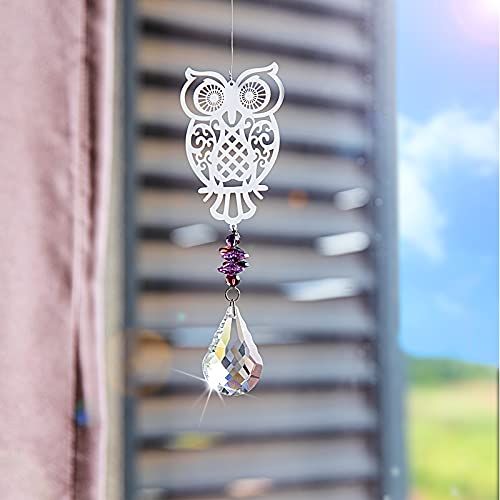 H&D Hyaline & Dora Crystal Suncatcher Owl Shape Window Hanging Ornament Rainbow Suncatcher #TOP5