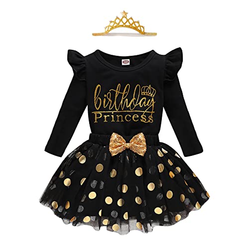 Lysmuch Kids Toddler Baby Girls Birthday Outfits Princess Vest Long Sleeve Shirt Mesh Bubble Tutu Skirt Set (D-Black-Long, 18-24 Months) #TOP8