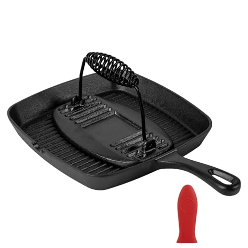 Cast Iron Grill Pan 9.25 with Silicone Handle