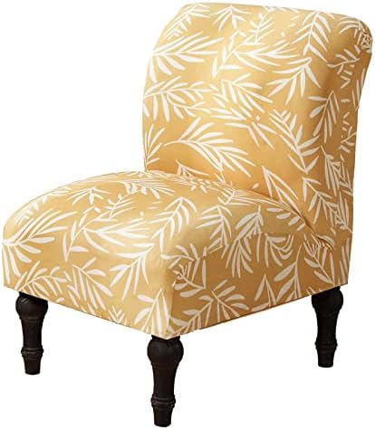 JIAN YA NA Armless Accent Chair Cover, Stretch Armless Chair Slipcover Spandex Armless Chair Covers Slipper Chair Slipcover Furniture Protector Covers for Living Room Bedroom(Jacquard, Yellow Leaves)