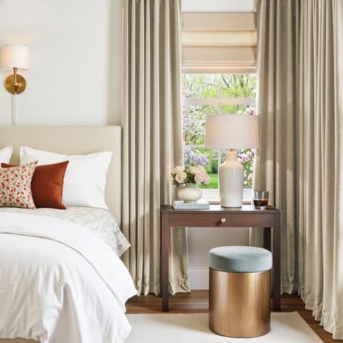 Image of Polyester Curtains Beige Thermal Insulated Curtains 90 inch Long for Bedroom Living Room Darkening Noise Reducing Soft Luxury Window Treatments Grommet Drapes 2 Panels Beige | Room Darkening, For Bedroom & Living Space, Light Shifting Texture, Elegant Drape, Cozy Ambiance, Smooth Glide