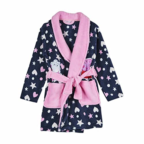 Batín de Peppa Pig - Color Azul Oscuro con Detalles Rosas - Talla 3 Años - Bata Larga Fabricada con Poliéster 100% - Estampado de Peppa Pig - Producto Original Diseñado en España