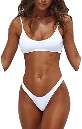 QIANQBKN Womens Sexy Thong Soft Padded Bikini Set Two Piece Swimsuits White