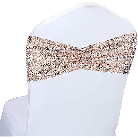 SquarePie Pack of 100 Chair Sashes Sparkly Rose Gold Sequin Sashes Bands for Wedding Party Banquet Chair Cover Decor Cover