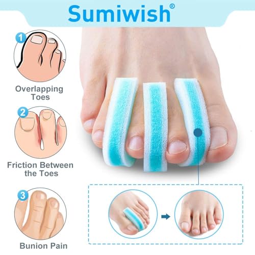 Image of Sumiwish Foam Toe Separators, 20 Pack Breathable Toe Spacers, Reduce Friction and Relieve Corns Pain, Overlapping Toes Corrector - (Blue)