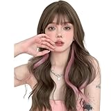 BARSDAR ウィッグ ロング 巻き髪 インナーカラー フルウィッグ ウェーブ 自然 女装 ウィッグ ウェーブ wig 原宿系 グラデーション お洒落 ファッション 可愛い レディース 小顔 耐熱 ネット/櫛付き クールブラウン＆ピンク