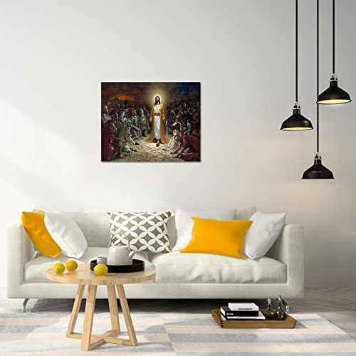 Alternative view of LB Christ Jesus Canvas Wall Art Preaching for The Soldiers Holy Religious Christian Painting Canvas Prints Living Room Bedroom Bathroom Wall Decor Framed Ready to Hang,16x12 inches