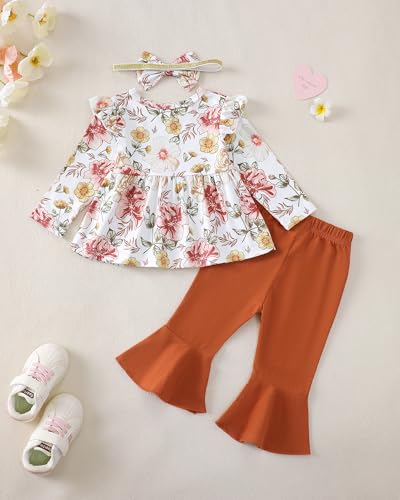 Mioglrie Baby Girl Clothes Infant Girl Fall Winter Outfits Ruffle Floral Shirt Top 3pcs Clothing 3 6 9 12 18 24 Months4