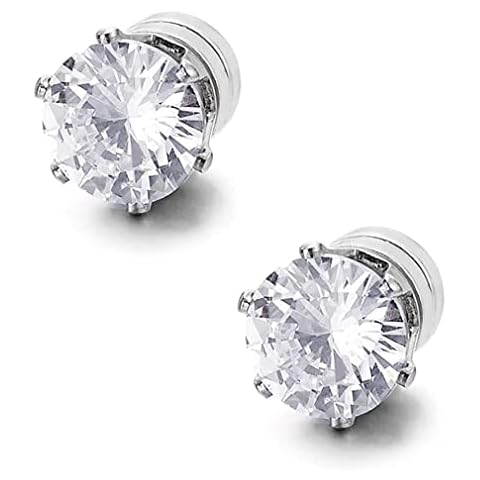 Magnetic Ear Stud Men Women Fake Round Silver Non Piercing Clip on Magnet 1 Pair Cover