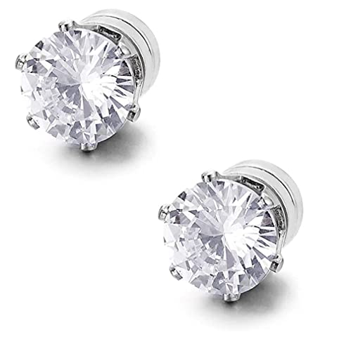 Magnetic Ear Stud Men Women Fake Round Silver Non Piercing Clip on Magnet 1 Pair