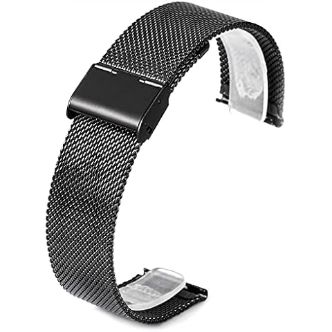 Mesh Fabric Watch Straps, Black Replacement Metal Strap 20 mm, Mesh Watch Straps with Quick Release for Men and Women Smartwatch and Traditional Watch 20 mm Black Cover