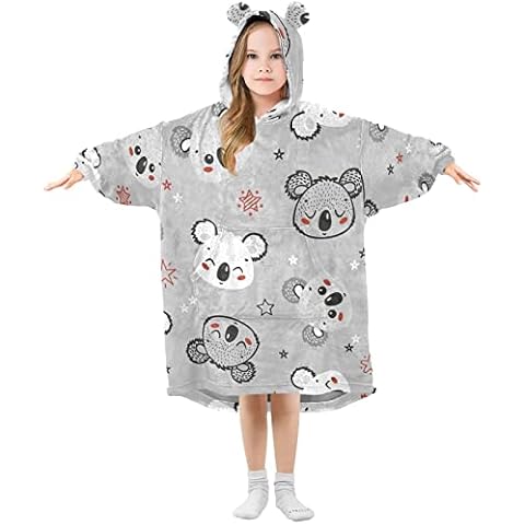 Mnrsuu Girls Oversized Blanket Hoodie Poppies Golden Christmas Tree Red Kids Wearable Blanket Cover
