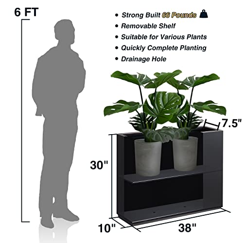 Wallowa Metallic Heavy Tall And Long Divider Outdoor/Indoor Planter Box, 38”Lx10”Wx30”H, ‎66 Pounds Pure Black With Hand Brushed Gold Edge #TOP5