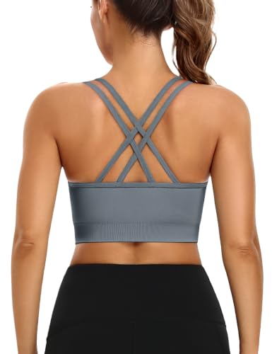 Image of VEQKING Strappy Cross Back Sports Bra for Women Removable Padded Yoga Bras