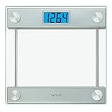 Taylor Precision Products Digital Scales for Body Weight, Extra Highly Accurate 440 LB Capacity, Unique Blue LCD, Stainless Steel Accents Glass Platform, 13.0 x 13.0 Inches, Clear