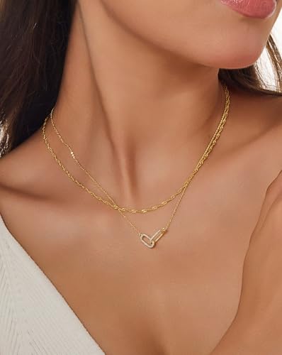 Gold Necklace for Women Dainty Layered Diamond Necklace Trendy 14K Gold Plated Paperclip Choker Necklaces Cute Minimalist Open Oval Star Necklaces Jewelry for Women Gifts