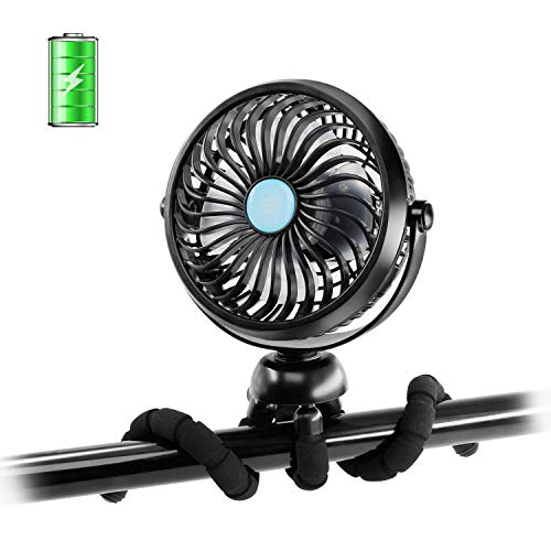 Zuvas Stroller Fan Mini Portable Fan Battery Operated Personal Fan, 360Â° Rotatable Baby Clip on Fan Stepless Speed Desk Fan with Flexible Tripod, USB Handheld Fan for Crib Treadmill Bike Tent Camping
