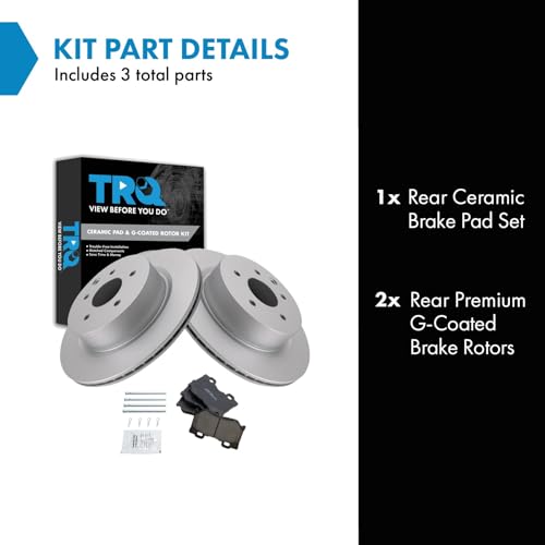 Image of TRQ Rear Brake Pad and Rotor Set Ceramic Coated Rotors Compatible with 2010-2017 Nissan 370Z