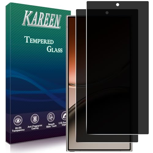 KAREEN 2 Pack Privacy Screen Protector for Samsung Galaxy S25 Ultra Anti Spy Private Tempered Glass Film Fingerprint Unlock Support Anti Scratch Bubble Free Case Friendly