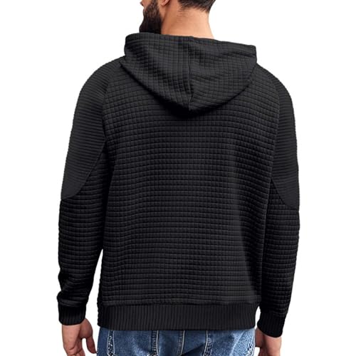 Hoodies for Men Casual Long Sleeve Plaid Textured Pullover Tops Hooded Solid Color Sweatshirts with Pockets2
