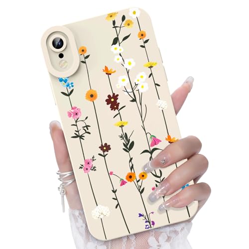 CASBST for iPhone XR Phone Case, Colorful Floral Pattern, White