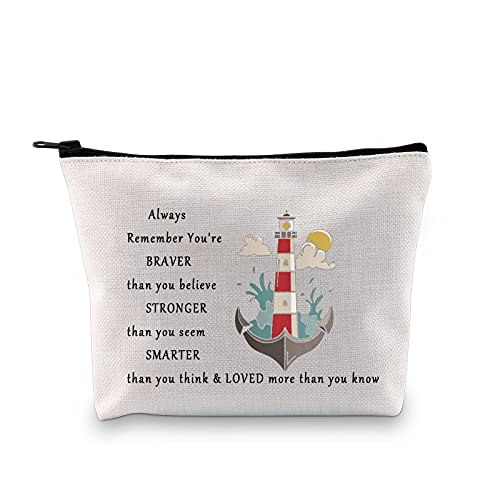 LEVLO Lighthouse Cosmetic Make up Bag Lighthouse Lover Gift You Are Braver Stronger Smarter Than You Think Makeup Zipper Pouch Bag For Women Girls (Lighthouse Bag)