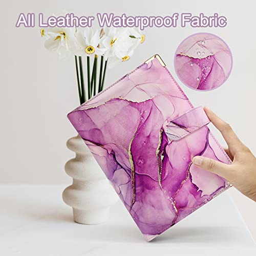 A5 Refillable 6 Ring Leather Budget Binder,Mini Notebook Binder Cover For A5 Filler Paper,Loose Leaf Personal Planner Binder Cover With Magnetic Buckle Closure(Marble Purple) #TOP4
