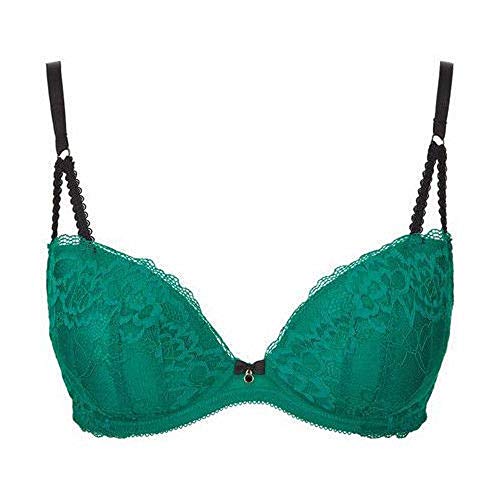 Ladies Bra Plunge Push Up Padded Lace Top UK Lingerie Designer Plus Size (32 E, Green)