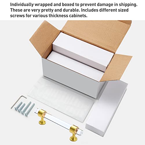 Naubea Glass And Gold Cabinet Knobs 6 Pack Clear Crystal Drawer Knobs, 2 Inch(50Mm) T Bar Single Hole Brushed Brass Cabinet Knobs, Kitchen Cabinet Hardware, Gold Knobs For Cabinets Drawers Dresser #TOP5