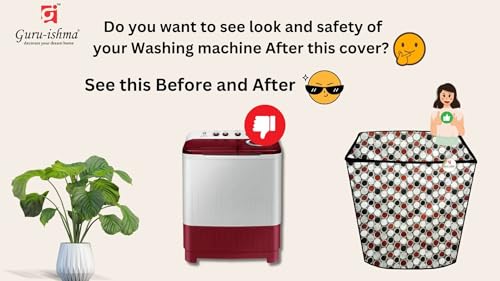 Image of Semi Automatic Washing Machine Cover for 6kg to 8kg Top Load | Waterproof & Dustproof Polyester Cover with Zip | Suitable with Samsung, LG, IFB, Bosch & More(51x 82 x 89 cm, Design 13)