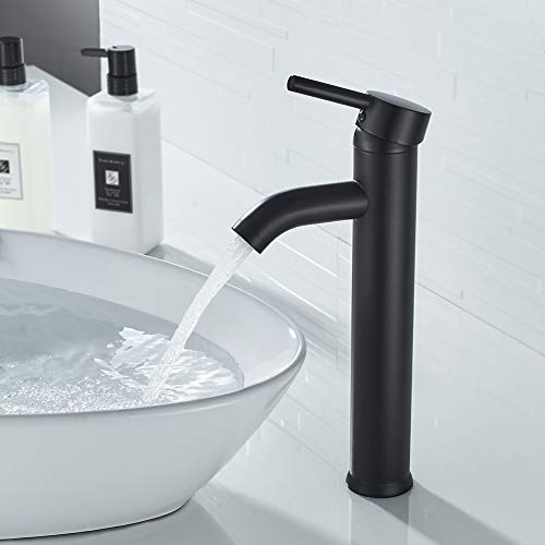 Black Bathroom Sink Faucet Single Hole With Pop-Up Drain & Supply Lines Vessel Sink Faucet, Tall Body Single Handle Basin Mixer Tap #TOP1