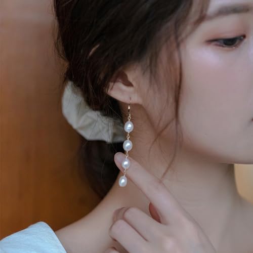 Pearl Earrings 14k Gold Plated Long Pearl Earrings Dangle Drop for Brides2