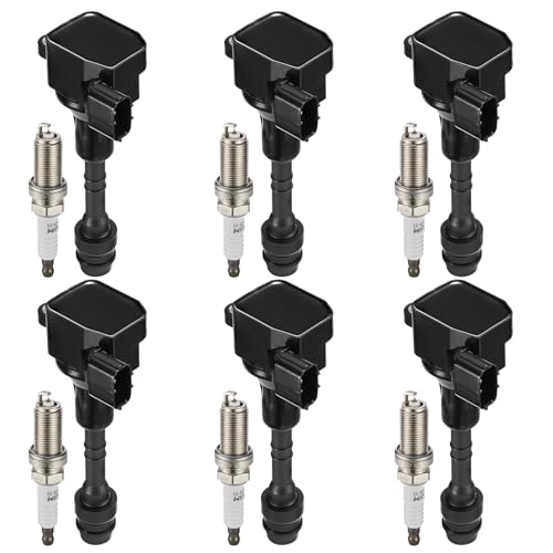 Image of Set of 6 UF349 Ignition Coil Pack and 22401-8H515 Spark Plugs Compatible with Infiniti I35 QX4 Compatible with Nissan Altima Frontier Maxima Murano Pathfinder Quest Xterra Replaces 224488J225