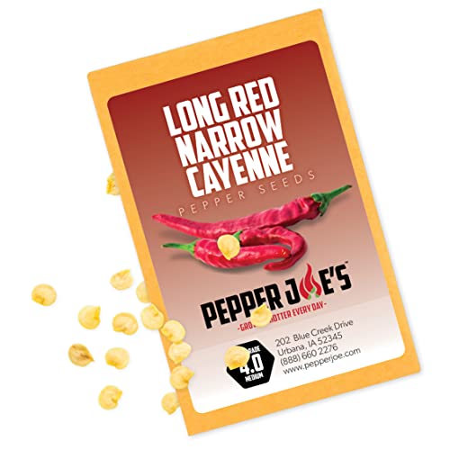 Pepper Joe’s Long Red Narrow Cayenne Pepper Seeds – Pack of 10+ Hot Chili Pepper Seeds – USA Grown – Premium Non-GMO Cayenne Seeds for Planting