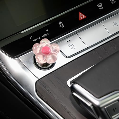Push to Start Button Cover，Bling Car Accessories for Women，Engine Start/Stop Resin Flower Starter Cover,Pink Car Accessories,Car Decor for Women (Transparent Pink)