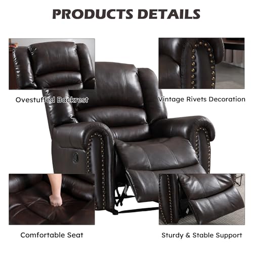 Image of CANMOV Leather Recliner Chair Set of 2, Classic and Traditional Manual Recliner Chair with Comfortable Arms and Back,Manual Single Recliner Sofa for Living Room, Dark Brown