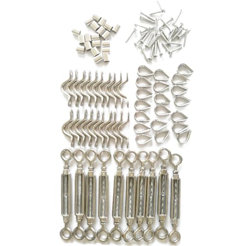 Kit de tensores turnbuckle de acero inoxidable 110 piezas con tensores de cable de alambre Ojal M5 para cuerda de 3.2mm miniatura 1