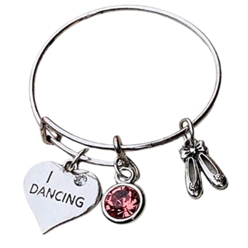 Personalized Dance Bangle Bracelet With Birthstone Charm- Girls Dance Jewelry, Ballet Shoe Charm, Gift For Dance Recitals & Dancers #TOP6