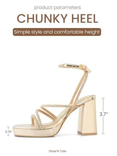 Image of Shoe'N Tale Platform Heels for Women Strappy Block Chunky Heels Square Toe Ankle Buckle Sandals