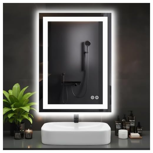 DUMOS 24.1"x32.1" LED Bathroom Mirror, Smart Anti-Fog Bathroom Vanity Mirror with Front Light & Backlit, 3 Color Temperatures, Dimmable, Memory Function