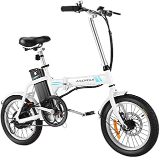ANCHEER 16 inch Folding Electric Bike for Adults - Single Speed up to 15.5 Mph eBike with Removable Battery Mileage 30 Miles, Dual Disc Braking, 3 Riding Modes