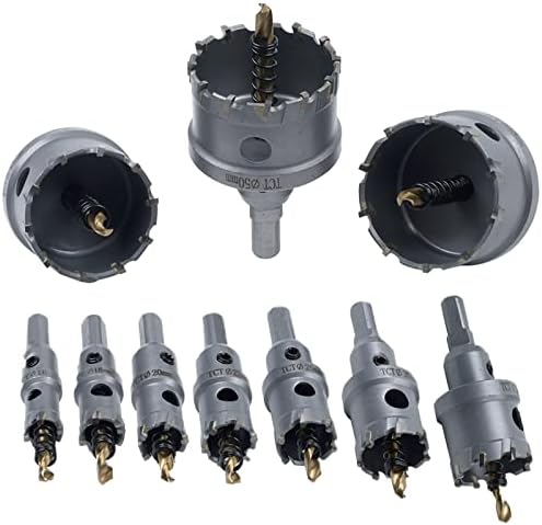 TCT Hole Saw Set, 10 Pcs Carbide Hole Saw Kit(5/8”- 2-1/8”) with Titanium Plated Center Drill for Stainless Steel, Metal, Iron, Wood with Storage Case