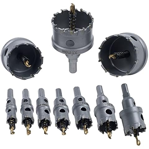RVIQI TCT Hole Saw Set, 10 Pcs Carbide Hole Saw Kit with Titanium Plated Center Drill for Stainless Steel, Metal, Iron, Wood with Storage Case (5/8”- 2-1/8”) Cover